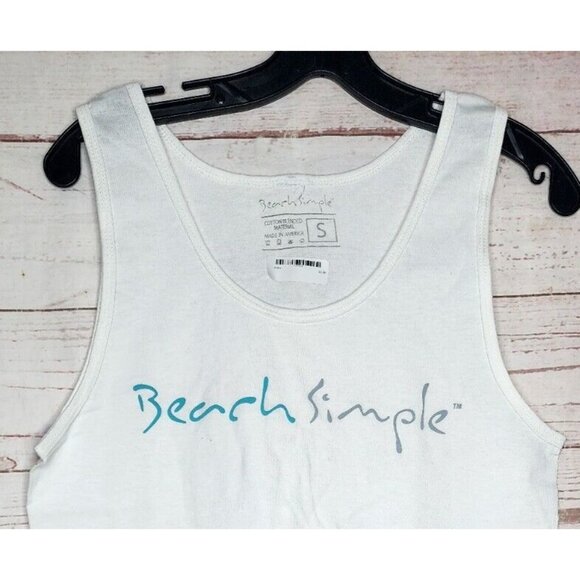 Beach Simple Cotton Blend Made In America Small White Tank Top - Picture 2 of 9
